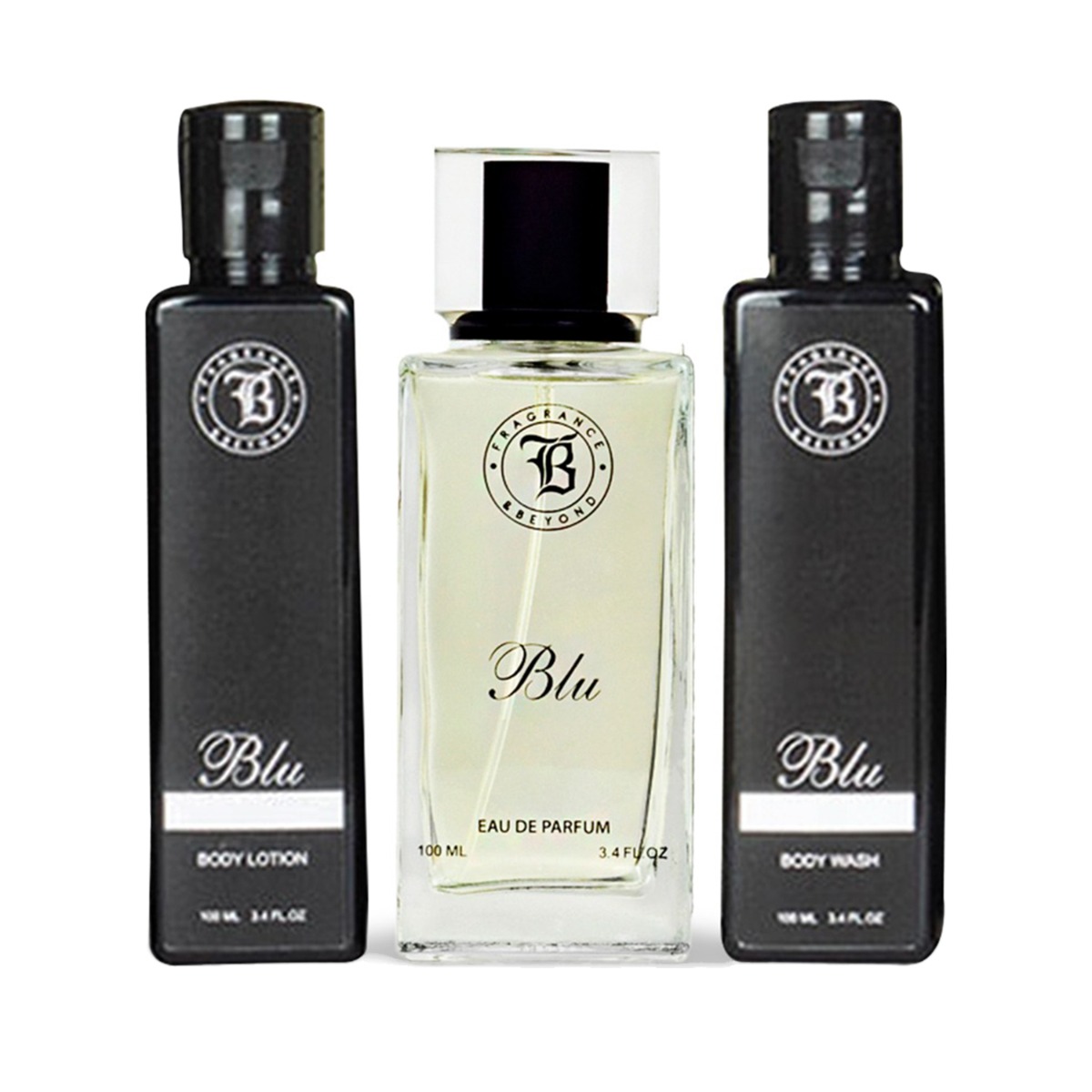 Fragrance & Beyond Blu Perfume 3 piece Set for Women, Eau De Parfum 100ml + Paraben Free Body Wash 100ml + SLS Free Body Lotion 100ml