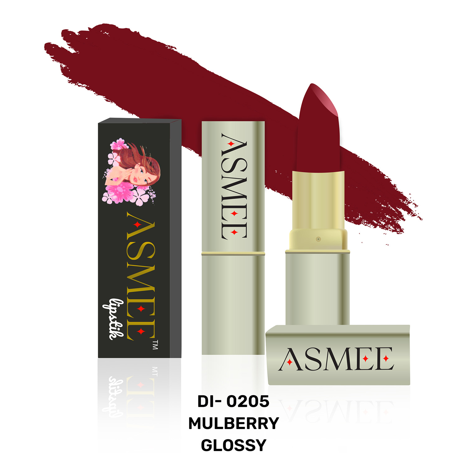 Asmee Glossy Lipstick, 4.2gm - DI-0205 Mulberry