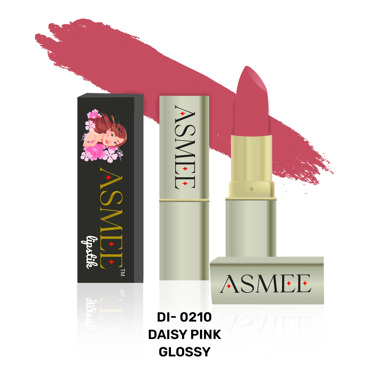 Asmee Glossy Lipstick, 4.2gm - DI-0210 Daisy Pink