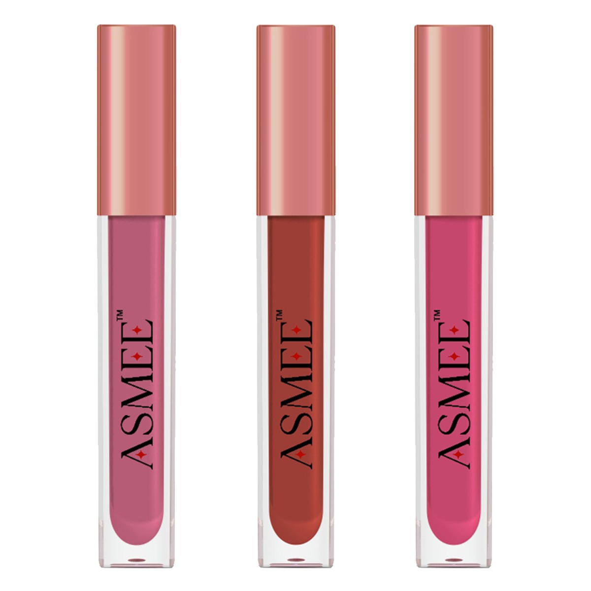 Asmee Liquid Matte lipstick - Bergenia + Maroon Petunia + Raspberry Pink, 4ml Each