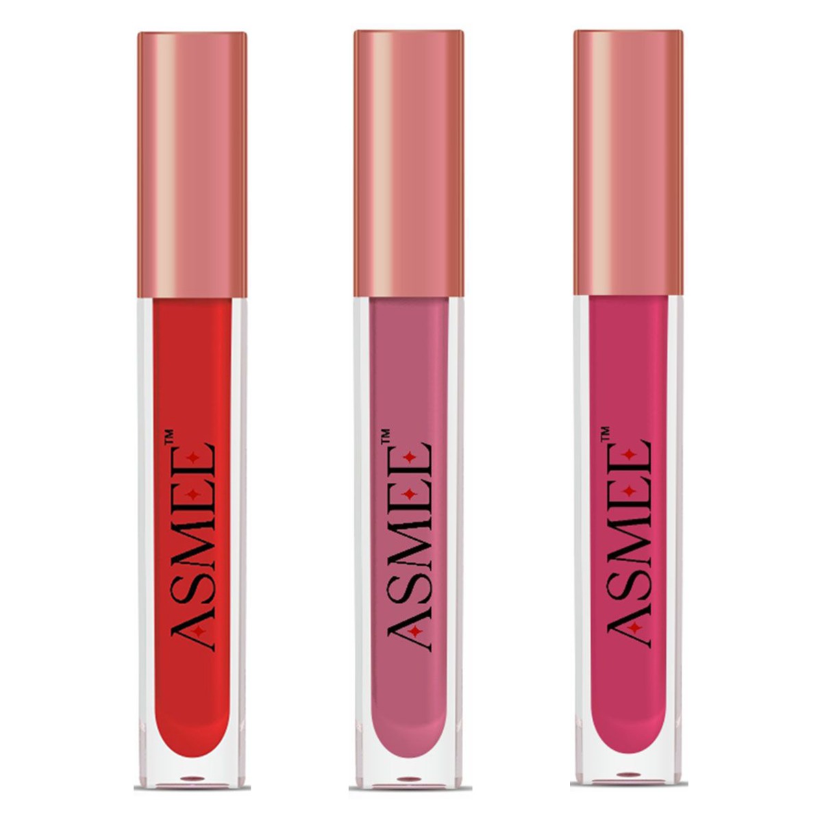 Asmee Liquid Matte lipstick - Ruby Red + Bergenia + Tulip, 4ml Each