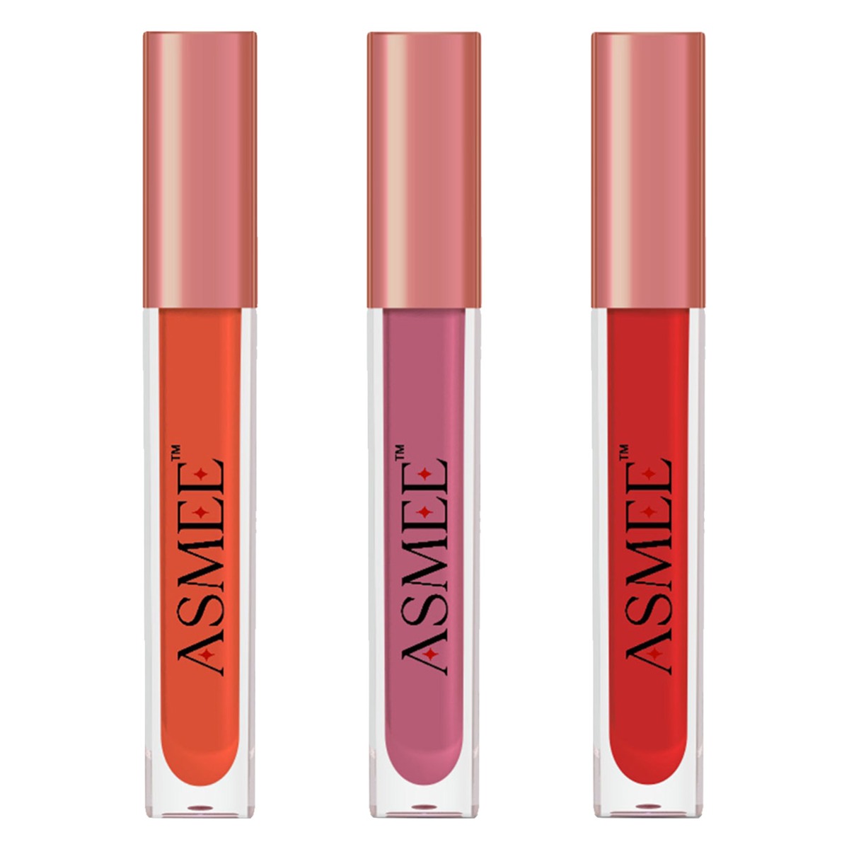 Asmee Liquid Matte lipstick - Ruby Red + Orange Lily + Bergenia, 4ml Each