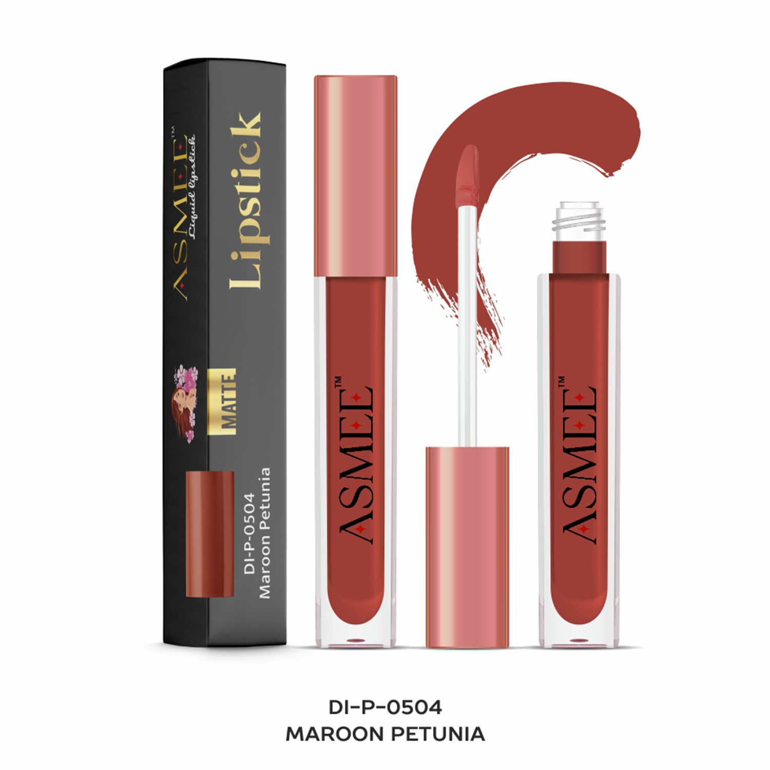 Asmee Liquid Matte lipstick, 4ml - DI-P-0504 Maroon petunia