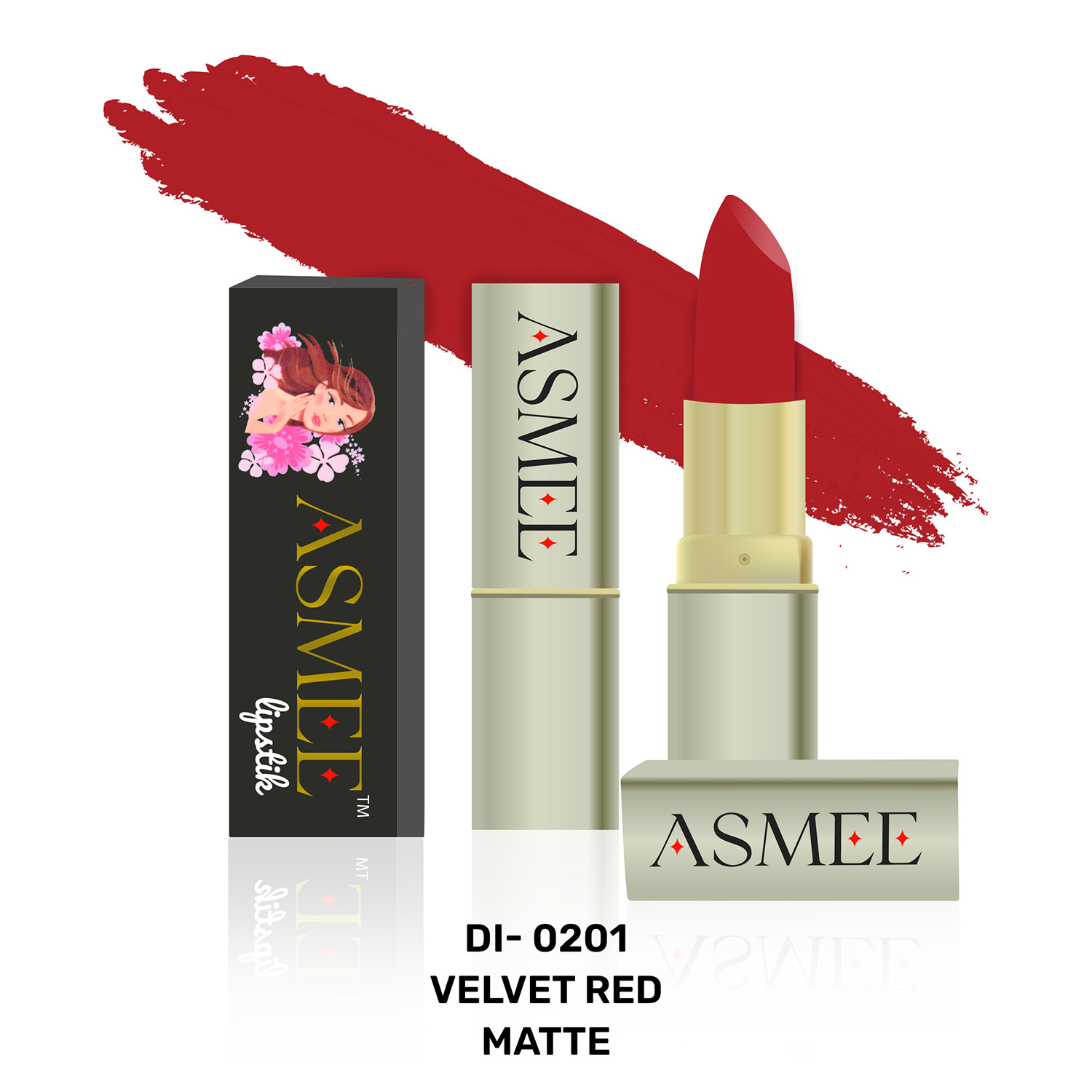 Asmee Matte Lipstick, 4.2gm - DI-0201 Velvet Red