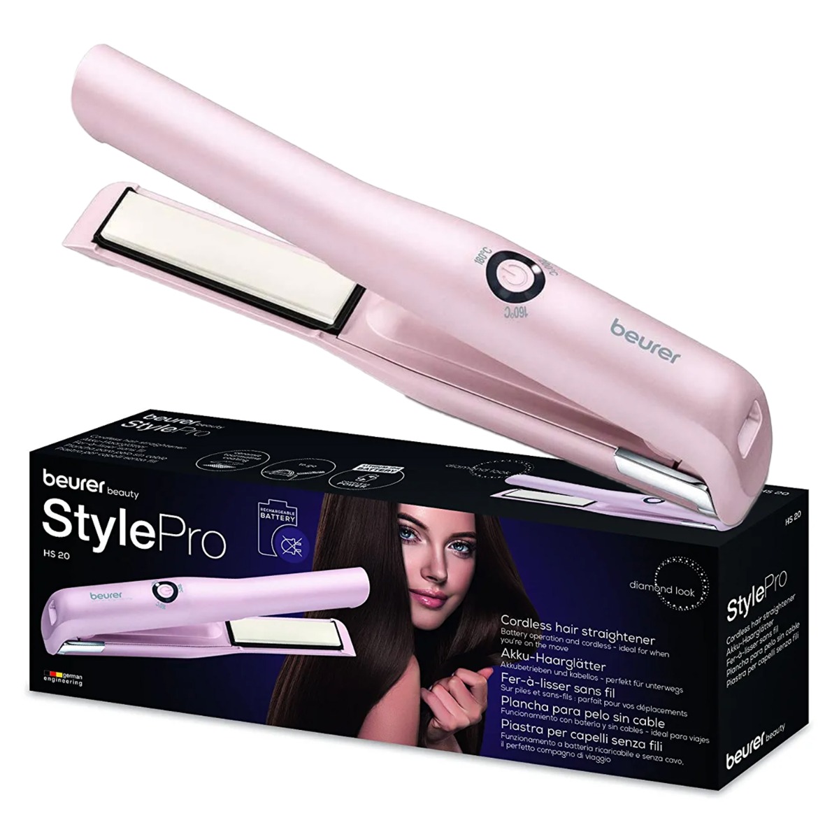 Beurer HS 20 Cordless Hair Straightener, Battery Operation - Pink, 1Pc