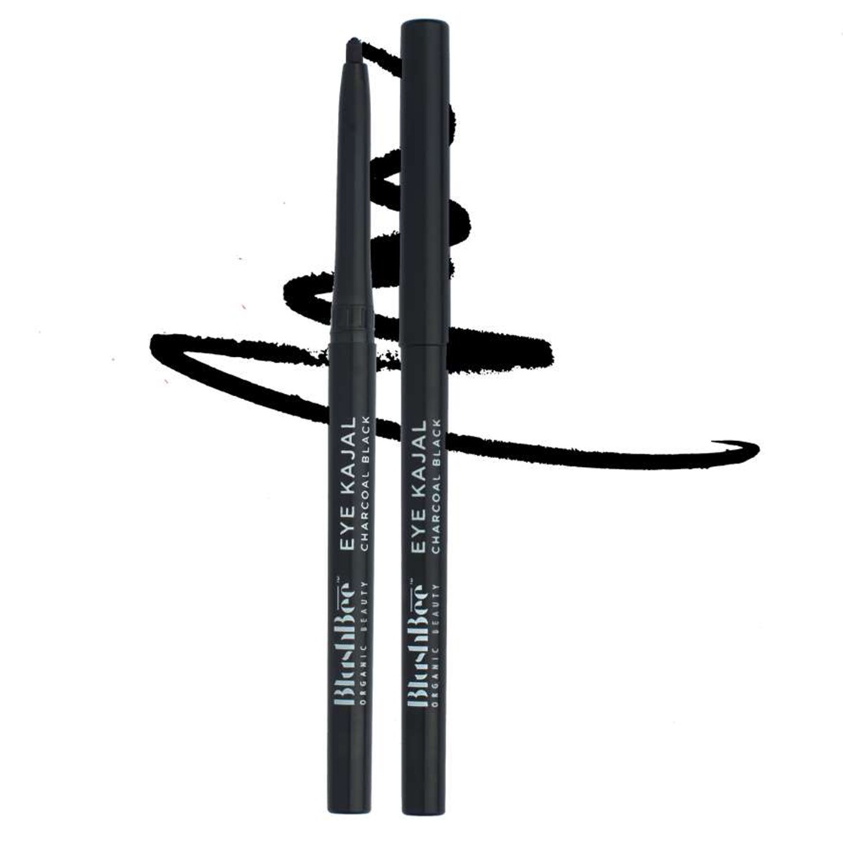 BlushBee Organic Beauty 2 in 1 Retractable Kajal + Eyeliner - Charcoal Black, 0.30gm