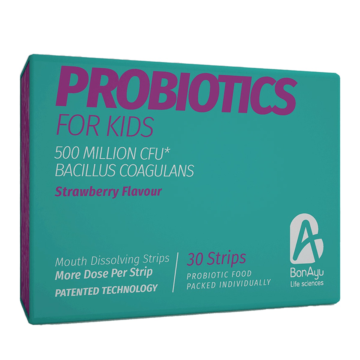 BonAyu Probiotics 500 Million CFU Bacillus Coagulans Strawberry Flavour Mouth Dissolving Strips, 30 Strips