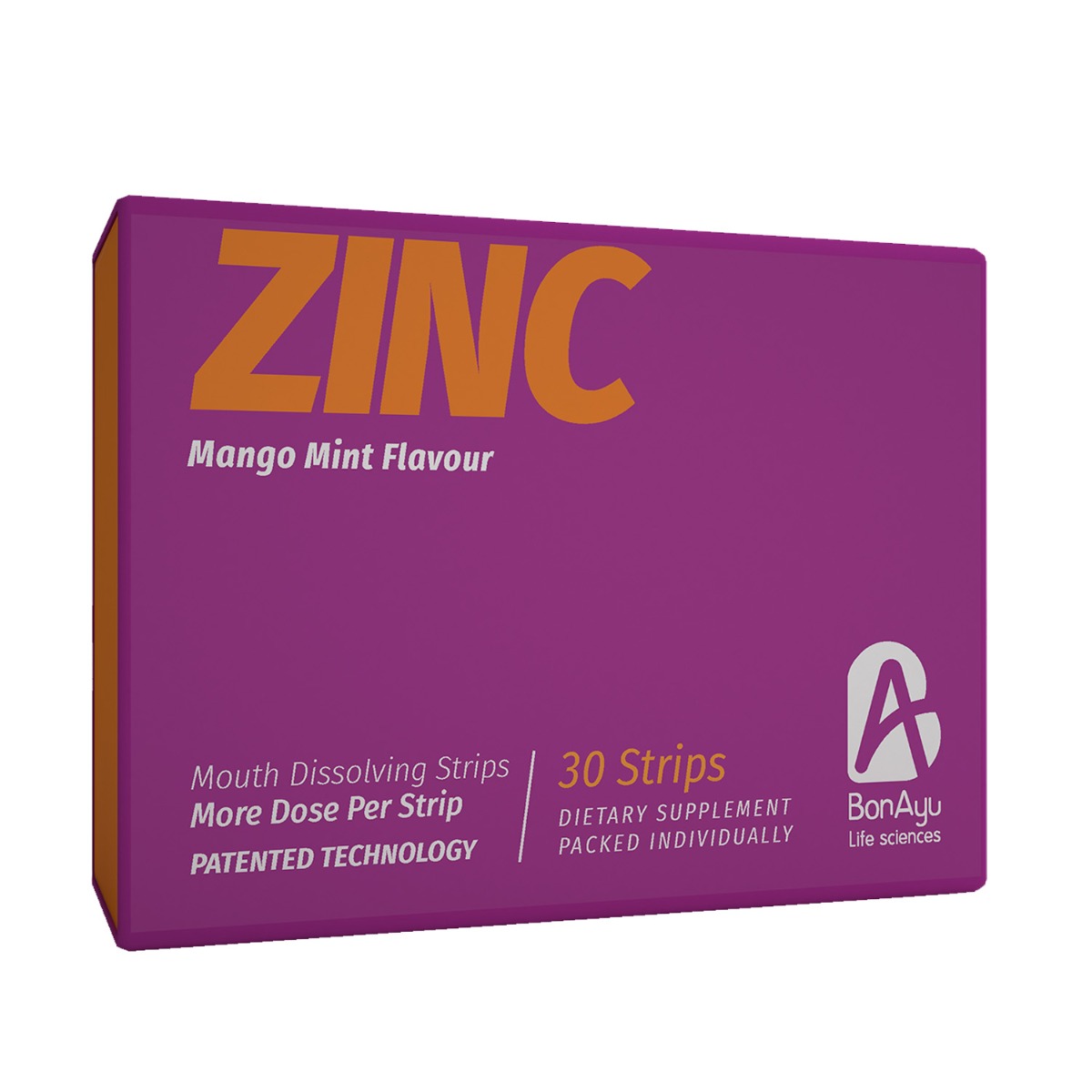 BonAyu Zinc Mango Mint Flavour Mouth Dissolving Strips Dietary Supplement, 30 Strips