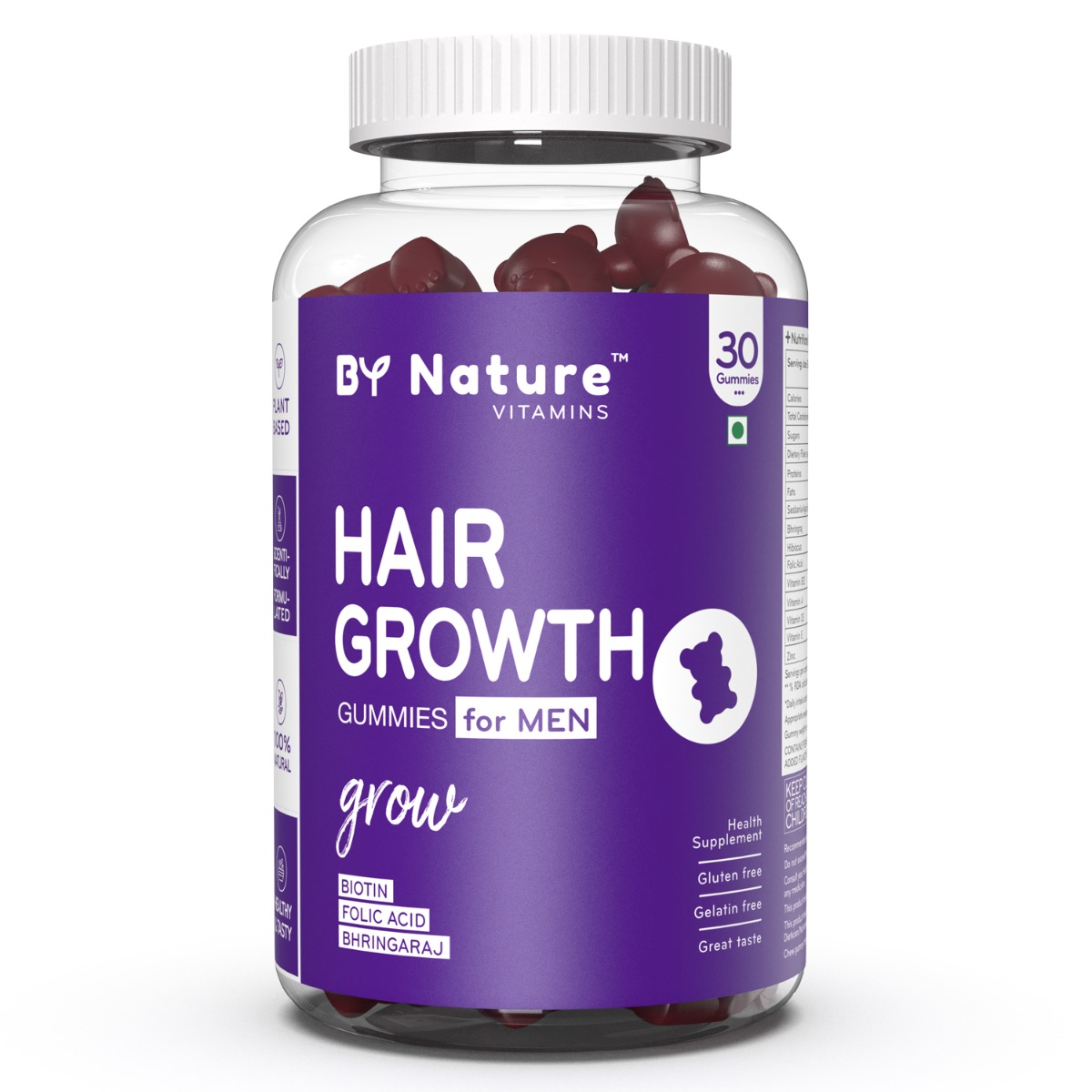 By Nature Hair Growth Gummies for Men with Biotin, Folic acid & Bhringaraj, 30 Gummies