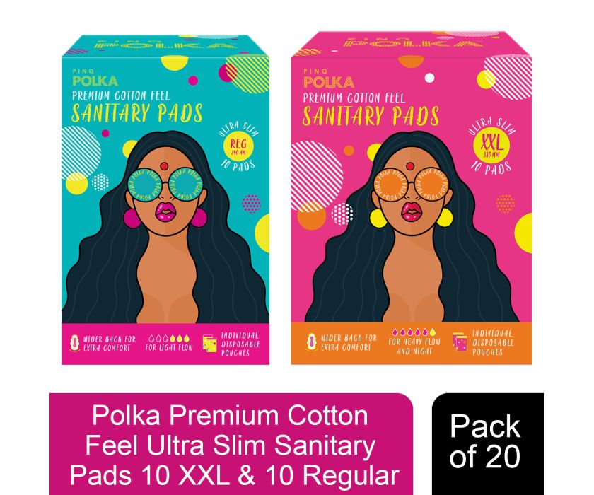 Buy PINQ Polka Premium Organic Ultra Thin Soft Cotton Sanitary Pads With  Individual Disposable Biodegradable Pouch - 10 XXL + 10 R Pads Online at Best  Price