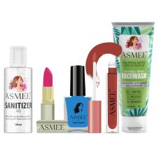 Asmee Cosmetic Hamper - Facewash + Nail polish + Lipstick + Sanitizer