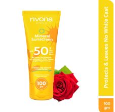 Rivona Naturals Mineral Sunscreen with SPF 50+ UVA UVB PA+++ | Safe for Acne Skin | No White Cast, Natural and Non Greasy - 100gm