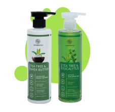 Careberry Organic Tea Tree & Eucalyptus Oil Shower Gel & Tea Tree Oil & Shea Butter Body Lotion, Pack of 2, 600ml