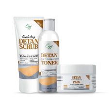 CGG Cosmetics De-Tanning Facial Kit - De-Tan Scrub, De-Tan Toner, De-Tan Cleansing Cotton Pads - For Pigmentation Removal & Lighten Dark Spots
