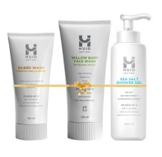 HUID Sea Salt Shower Gel 200ml, Beard Wash, 100ml & Willow Bark Face Wash 125ml, Kit