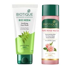Biotique Bio Rose Pore Tightening Toner, 120ml & Bio Neem Purifying Face Wash, 100ml