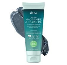 Ilana Niacinamide and Charcoal Face Mask, Clarifying and Detoxing Mousse with Kaolin Clay, 100ml