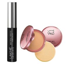 Lakme 9 to 5 Primer + Matte powder foundation - Silky Golden & Absolute Mattereal Mousse Concealer - Natural, 9gm Each