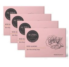 Alziba Cares Rose Almond Skin Nourishing Bathing Soap Bar - Pack of 4 x 100gm