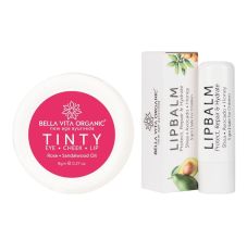 Bella Vita Organic Lip Balm, 5gm & Organic Tinty 3 in 1 Lip, Eye & Cheek Tint - Rose, 8gm