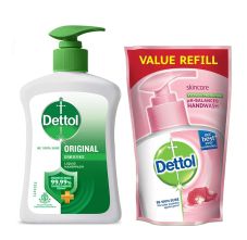 Dettol Original Liquid Handwash Pump 200ml + Skincare Refill Pouch, 175ml