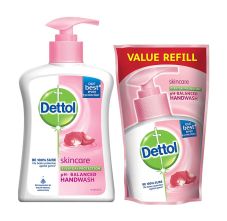 Dettol Skincare Liquid Handwash Pump 200ml + Refill Pouch, 175ml