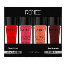 Renee Cosmetics Gloss Touch Nail Enamels - Red Parade, Pack Of 4