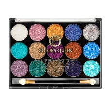 Colors Queen Glittering Palette, 15 Shimmery Eyeshades Blendable Eyeshadow - 01, 220gm
