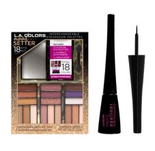 L.A. Colors 18 Color Moodsetter Eyeshadow Palette, 16.5gm & Thin Tip Liquid Eye Liner, Black, 6.5ml