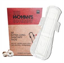 The Woman's Company Sanitary Pads Extra Long Napkin For Maximum Coverage & Heavy Flow, 100% Cotton Regular Pad - 12 Pads (410mm)