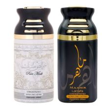 Lattafa Pure Musk & Maahir Concentrated Extra Long Lasting Perfumed Deodorant, 250ml Each