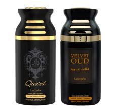 Lattafa Qaa'ed & Velvet Oud Concentrated Extra Long Lasting Perfumed Deodorant, 250ml Each