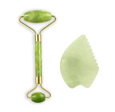 Getmecraft Jade Face Roller and Leaf Shape Gua Sha Massage Tool Set, Combo