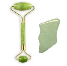 Getmecraft Jade Face Roller And Jade Gua Sha With Teeth Shape Sides And Ridges Massage Tool Set, Combo