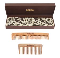 Bodyherbal Anti Static Handmade 100 % Natural Neem Wood Comb Set, Sets of Wide Tooth Travel Comb And Double Tooth Comb