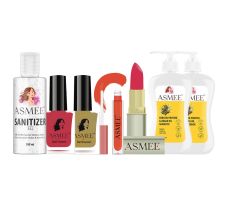 Asmee Cosmetic Hamper - Lipstick + Nail Polish + Shampoo + Conditioner + Sanitizer