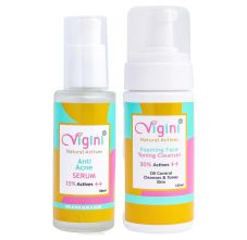 Vigini 15% Actives Anti Acne Face Serum & 30% Actives Foaming Toning Cleansing Wash, 180ml