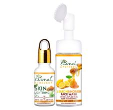 Eternal Ayurveda Skin Lightening Oil 30ml with Lemon & Honey Face Wash - Inbuilt Brush 100ml, Combo