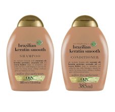 OGX Ever Straightening Brazilian Keratin Smooth Shampoo + Conditioner Combo Pack, 385+385 ml