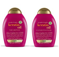 OGX Strength & Length Keratin Fortifying Anti-Frizz Shampoo + Conditioner, 385+385 ml