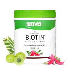 OZiva Plant Based Biotin 10000+ mcg with Sesbania Agati, Bamboo Shoot & Amla, for Healthy Hair, 125gm
