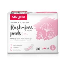 Sirona Natural Biodegradable Super Soft Pink Sanitary Pads/Napkins, 10 Pieces, Large