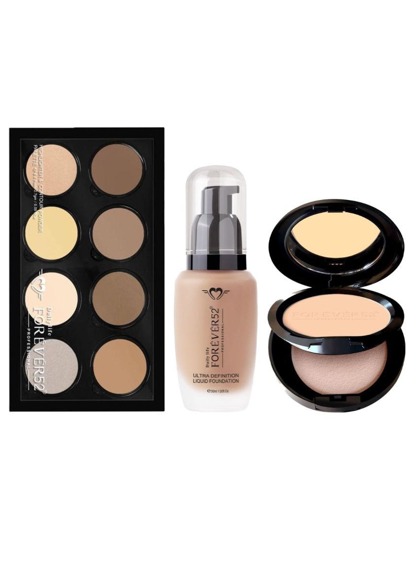 Buy Forever52 Ultra Definition Liquid Foundation FLF008 30ml, Two Way Cake  A001-12gm  8 Color Highlighter Contour Powder Pro Define And Conceal  FHC001 21.6gm Online | Cossouq