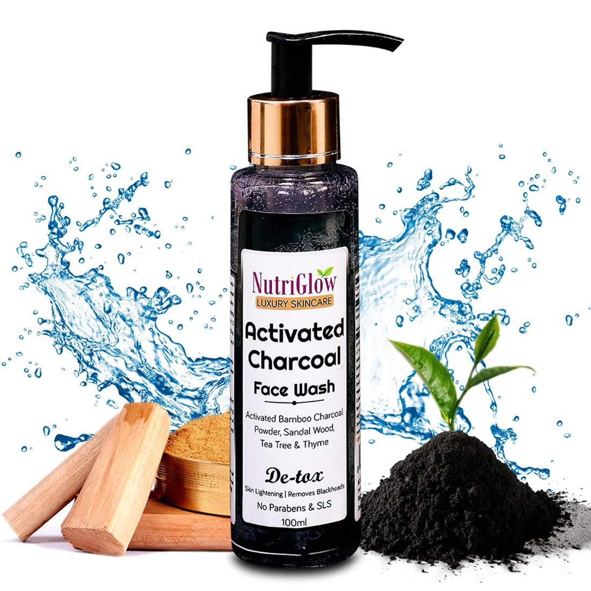 NutriGlow Activated Charcoal Face Wash With Sandal Wood And Thyme, 100ml
