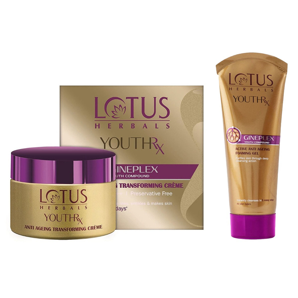 Lotus Herbals YouthRx Anti-Ageing Transforming Creme SPF 25 PA+++, 50gm & YouthRx Active-Anti Ageing Foaming Gel, 100gm