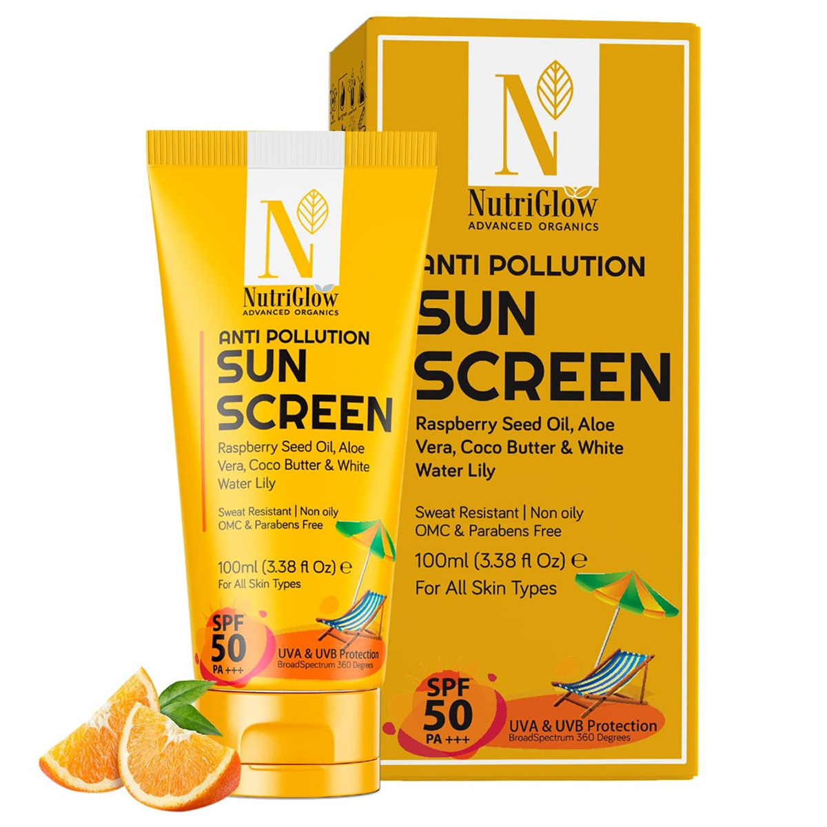 Nutriglow Advanced Organics Anti Pollution Sun Screen SPF 50 PA+++, 100ml