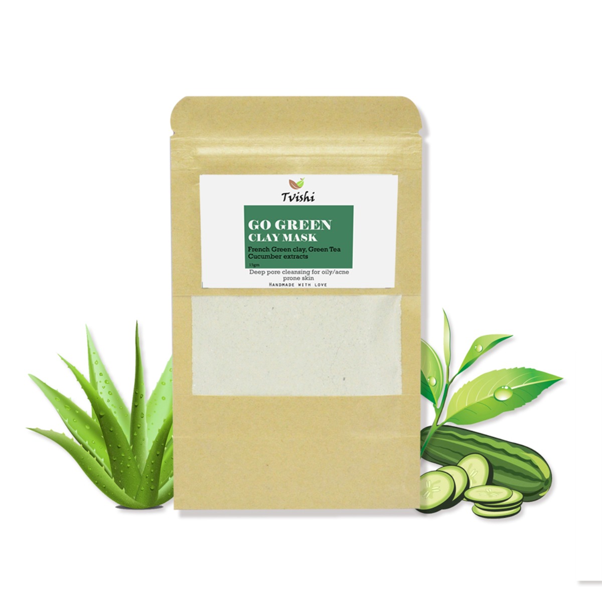Tvishi Handmade Go Green Clay Mask With French Green Clay, Green Tea & Cucumber Extracts, 50gm