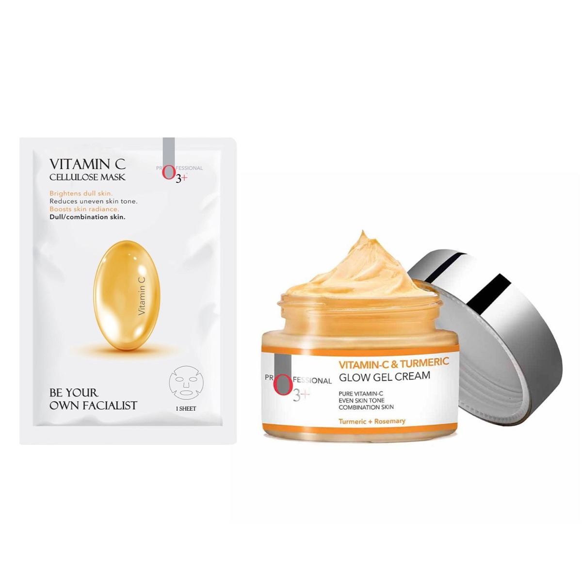 O3+ Facialist Vitamin C Cellulose Mask, 30gm & Vitamin C+Turmeric Glow Gel Cream, 50gm