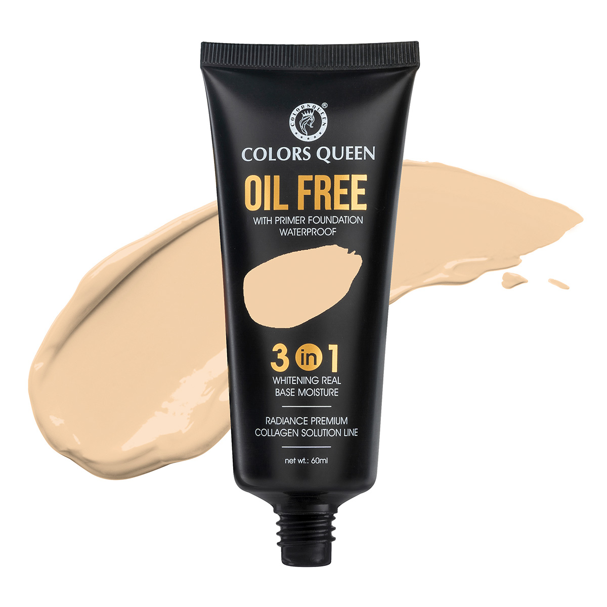 Colors Queen 3 In 1 Oil Free Foundation Full Coverage Foundation With Prime - Shade 02 Natural, 60ml