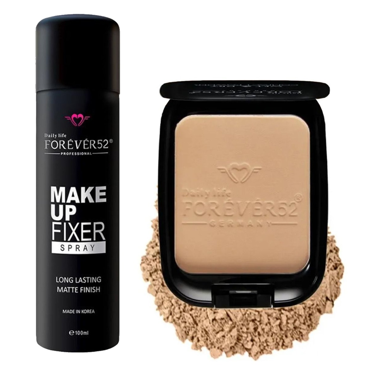 Forever52 Makeup Fixer Spray Long lasting and Matte Finish, 100ml & Wet & Dry Compact WD006, 12gm